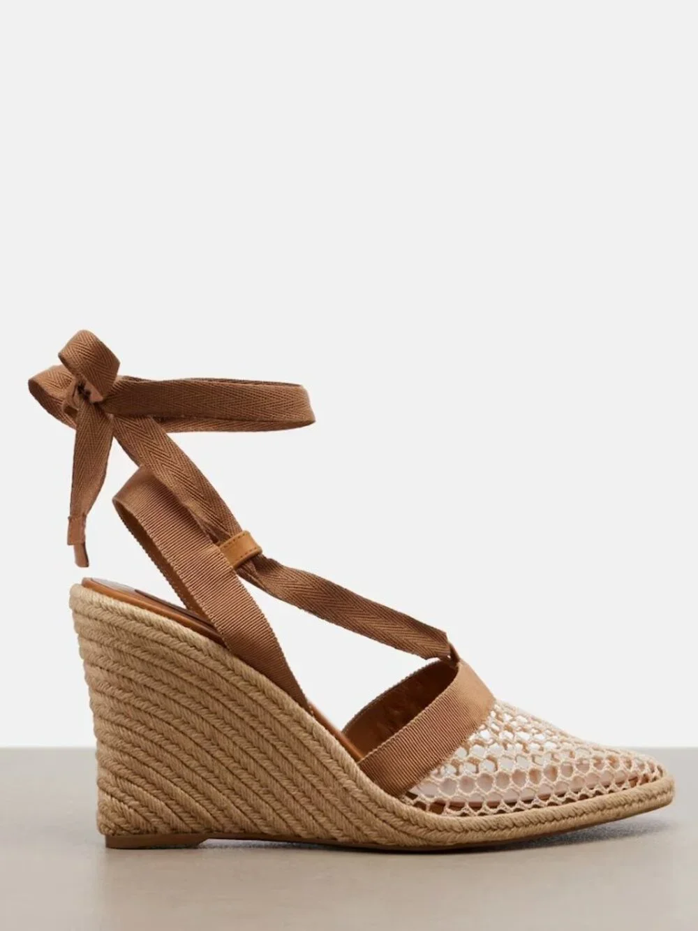 Christian Louboutin TOLEDA 85 Mesh Wedge Heel Ribbon Tie Espadrille Sandals